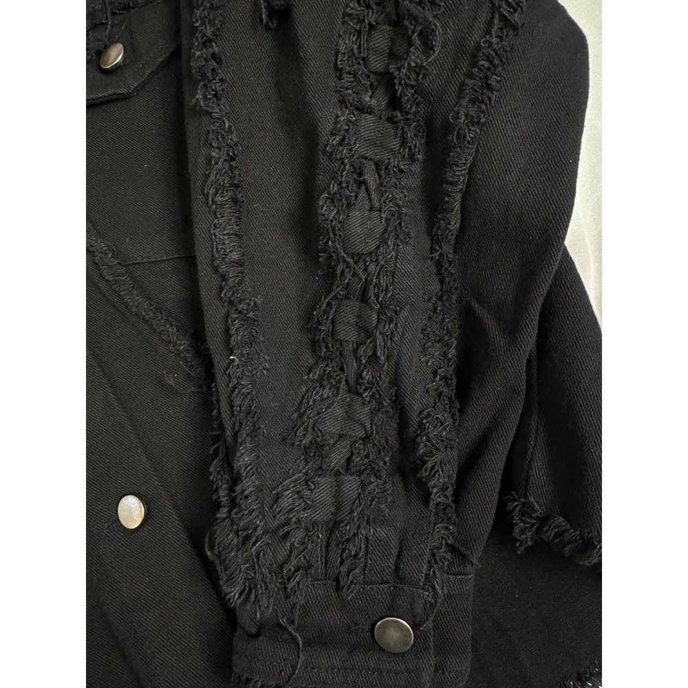 Blue Velvet Womens Distressed Denim Jacket Black Cut Out Frayed Hem 8959BT M - Picture 3 of 8